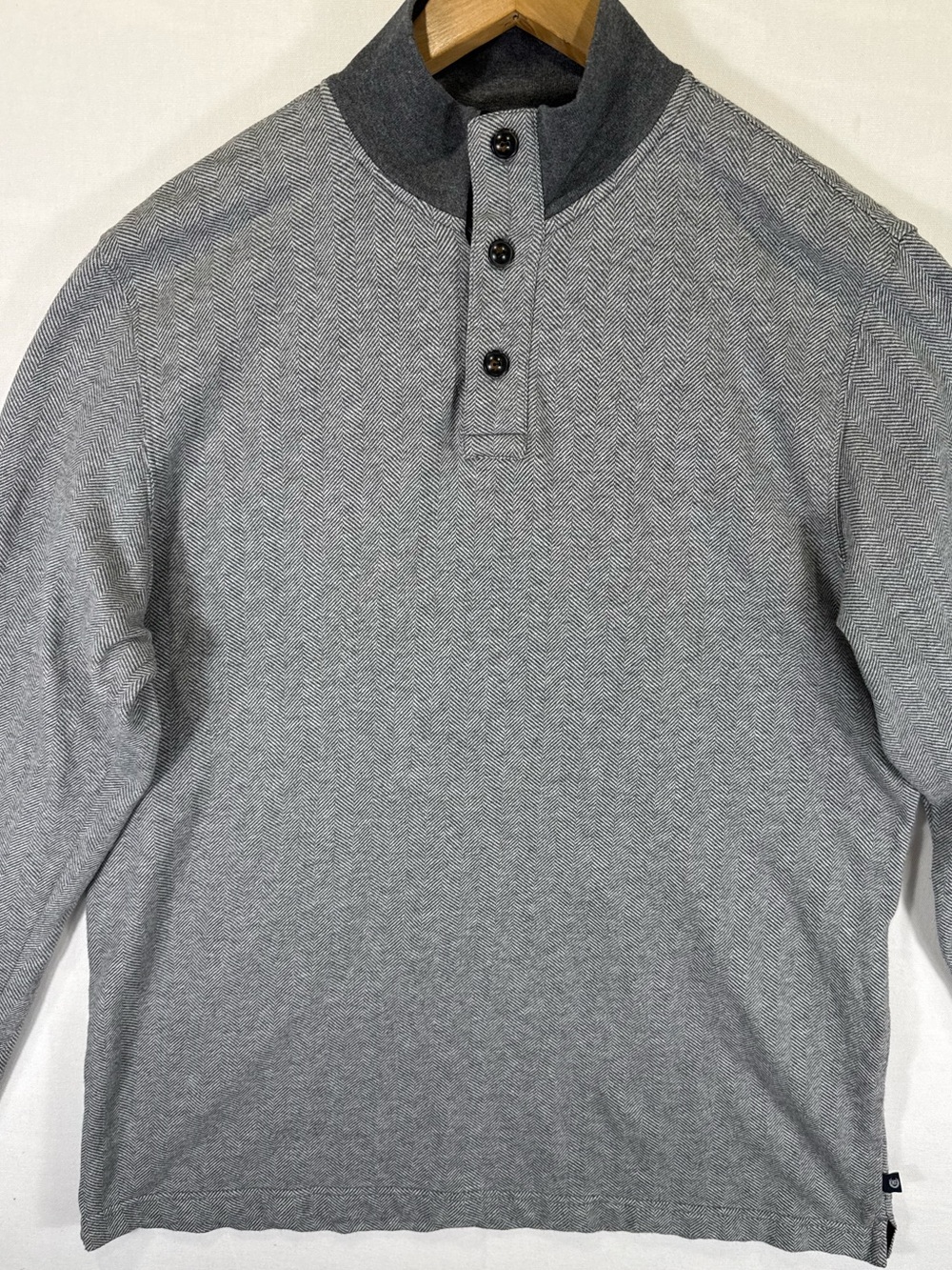Chaps Gray Heather Henley with Dark Charcoal Stand Collar